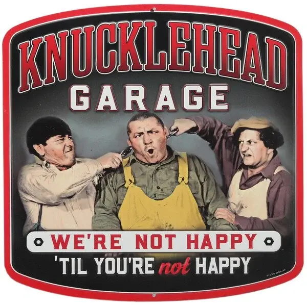 Knucklehead Garage Three Stooges Embossed Metal Sign