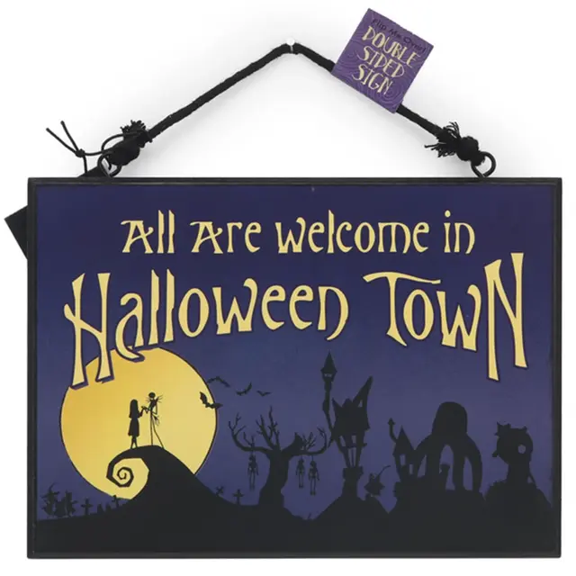 Disney The Nightmare Before Christmas Jack & Sally Reversible 8" Hanging Wood Wall Decor - Purple and Black