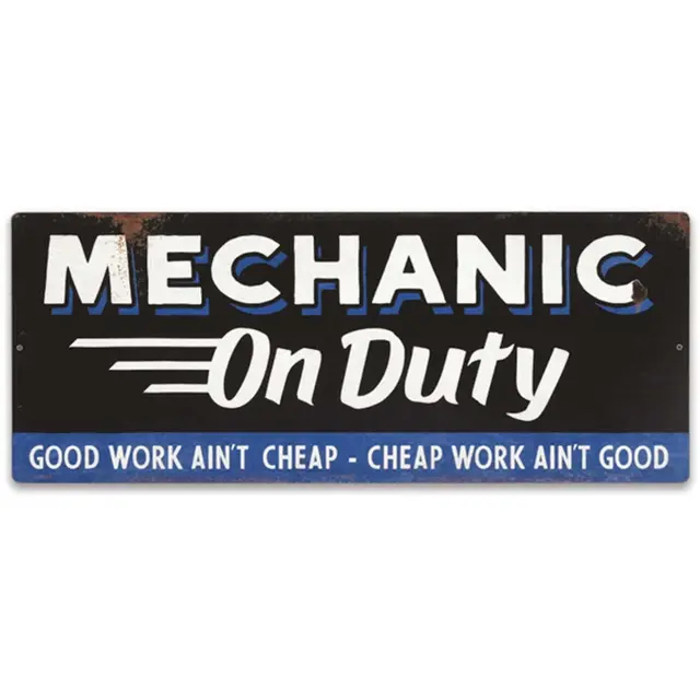 Mechanic On Duty Metal Sign - Blue