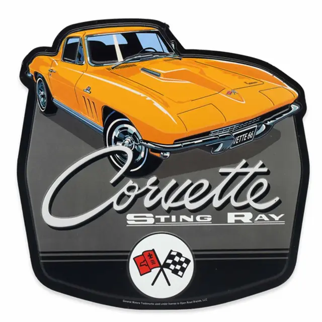 Chevrolet Corvette Yellow Sting Ray Shaped And Embossed Metal Sign