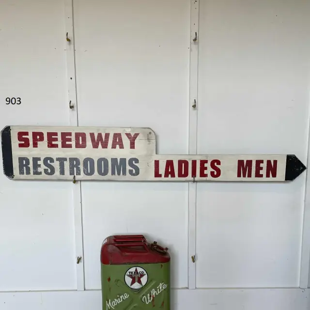 Speedways Restroom Hand Painted Wood Sign