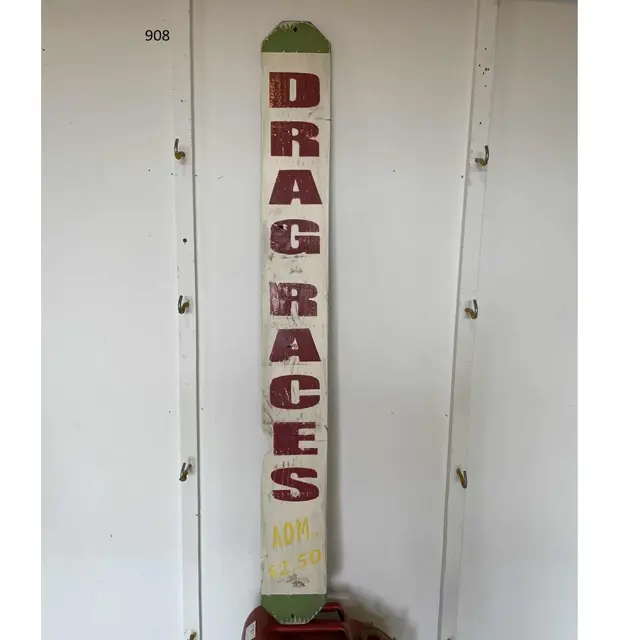 Drag Races Hand Painted Wood Sign - White & Green