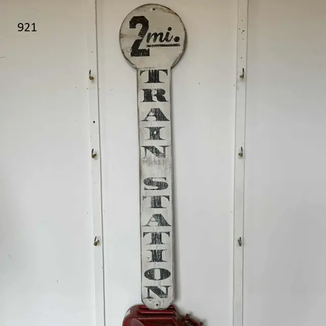 2 Mi. Train Station Hand Painted Wood Sign