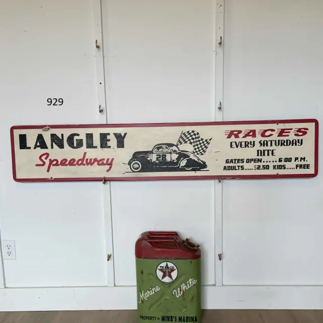 Langley Speedway Every Saturday Hand Painted Wood Sign