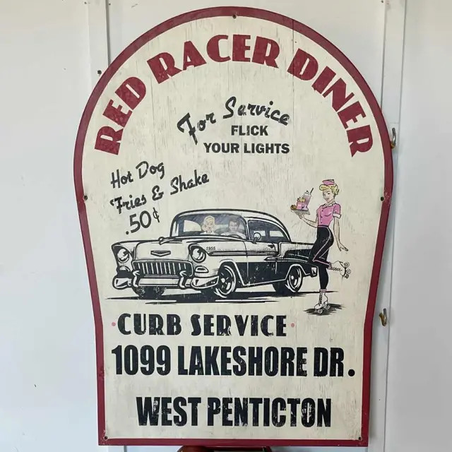 Red Racer Diner Hand Painted Wood Sign