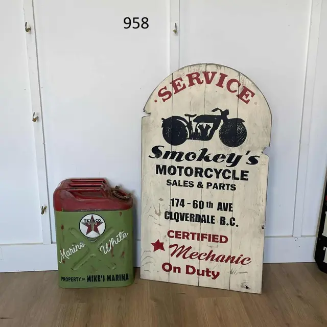 Smokey's Motorcycle Shop Hand Painted Wood Sign