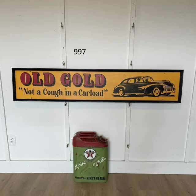 Old Gold Framed Hand Painted Wood Sign With Car