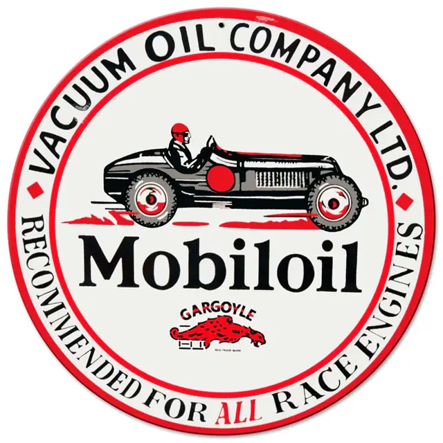 Mobil Oil Plasma Cut Round Steel Sign 14"x14"