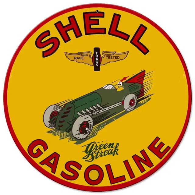 Shell Green Streak Gasoline Plasma Cut Round Steel Sign 14"x14"