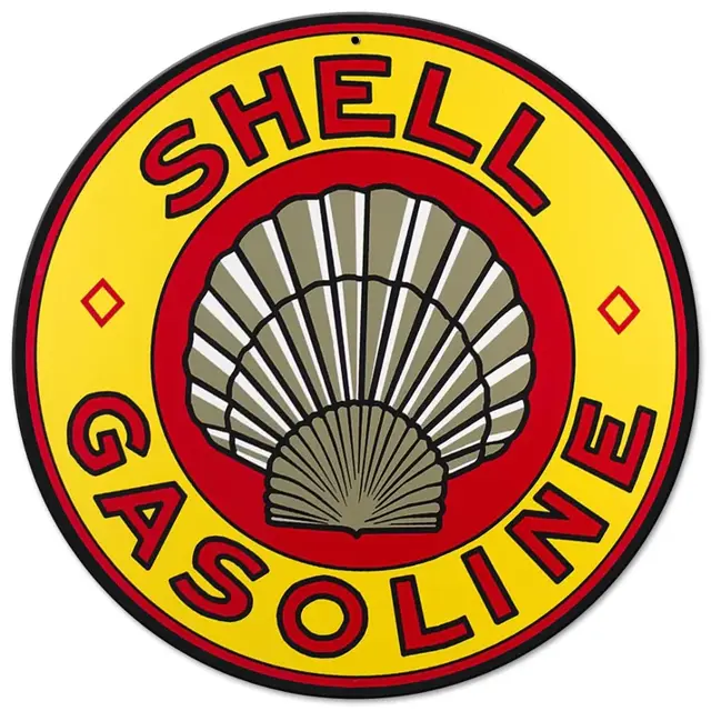 Shell Gasoline Plasma Cut Round Steel Sign - Yellow 14"x14"