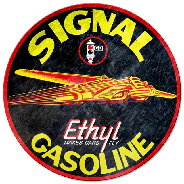 Signal Gasoline Plasma Cut Round Steel Sign 14"x14"