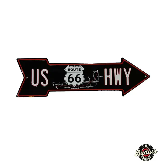 US Route 66 HWY 20" Embossed Tin Arrow Sign