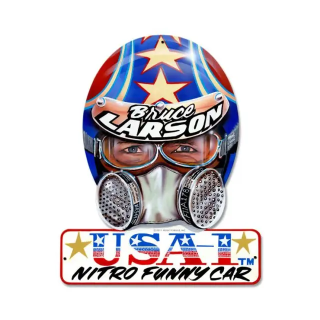 Bruce Larson USA Helmet Plasma Cut Steel Sign 12"x15"
