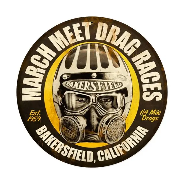 March Meet Drag Races Plasma Cut Round Steel Sign 14"x14"