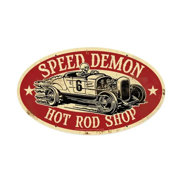 Speed Demon Hot Rod Shop Oval Plasma Cut Steel Sign 24"x14"