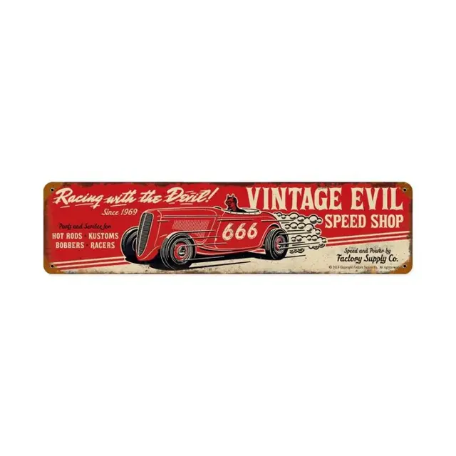 Vintage Evil Racing Devil PLasma Cut Steel Sign 20"x5"
