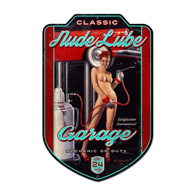 Nude Lube Garage Plasma Cut Steel Sign 18"x28"