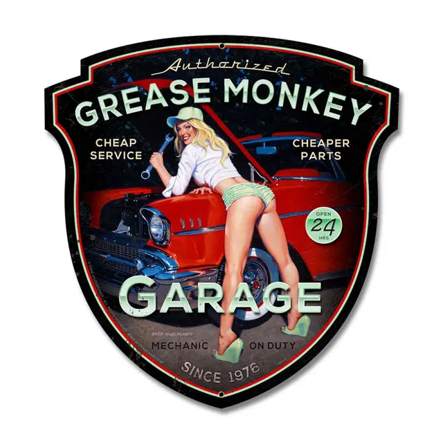 Grease Monkey Plasma Cut Steel Sign 15"x16"