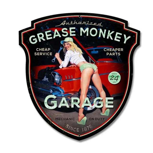 Grease Monkey Plasma Cut Steel Sign 23"x24"