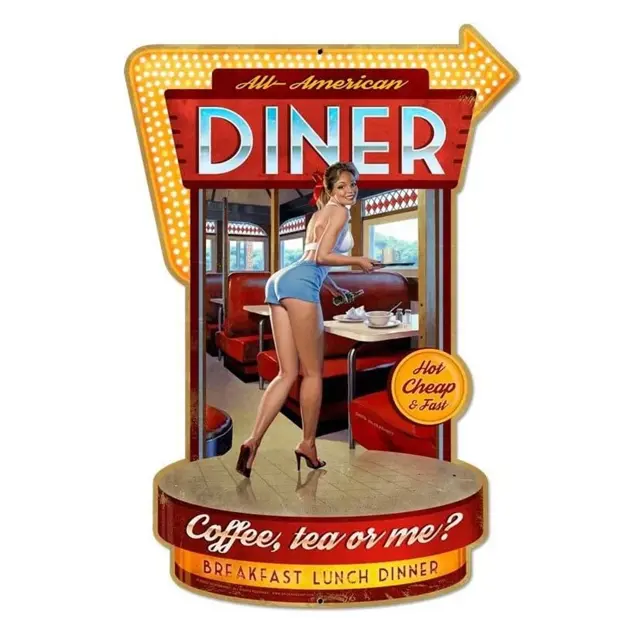 Diner Girl Plasma Cut Steel Sign 12"x18"