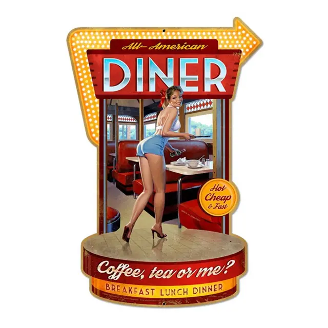 Diner Girl 30" Plasma Cut Steel Sign 21"x30"
