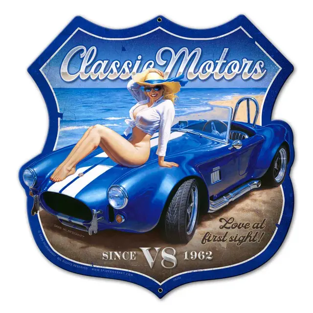 Classic Motors Shield Plasma Cut Steel Sign 16"x16"