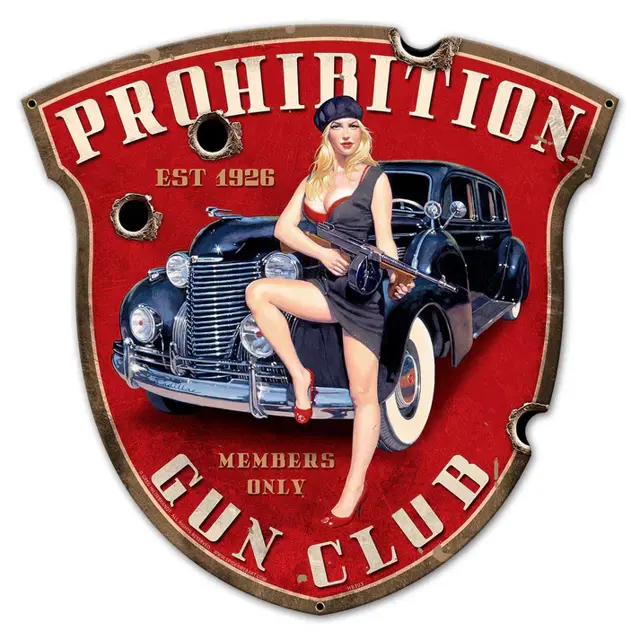 Prohibition Gun Club Shield Plasma Cut Steel Sign 16"x16"