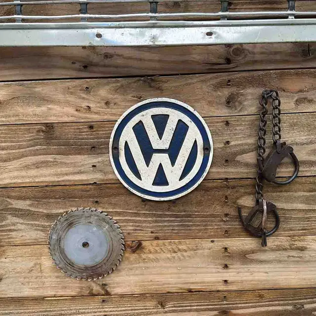 VW Antique Finish Hand Painted Cast Iron Round Sign