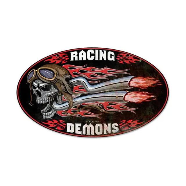 Racing Demons Oval Plasma Cut Steel Sign 24"x14"