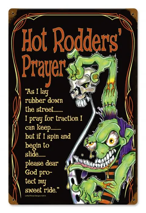 The Hot Rodders' Prayer Plasma Cut Steel Sign 12"x18"
