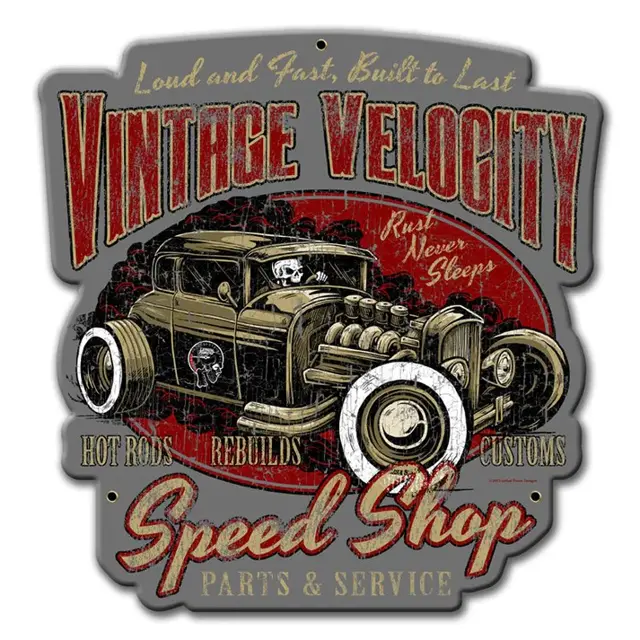 Vintage Velocity Speed Shop Plasma Cut Steel Sign 15"x16"