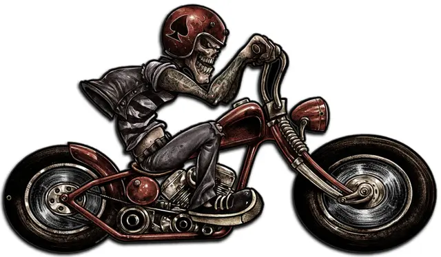 Skull Motorcycle Rider Plasma Cut Steel Sign 24"x14"