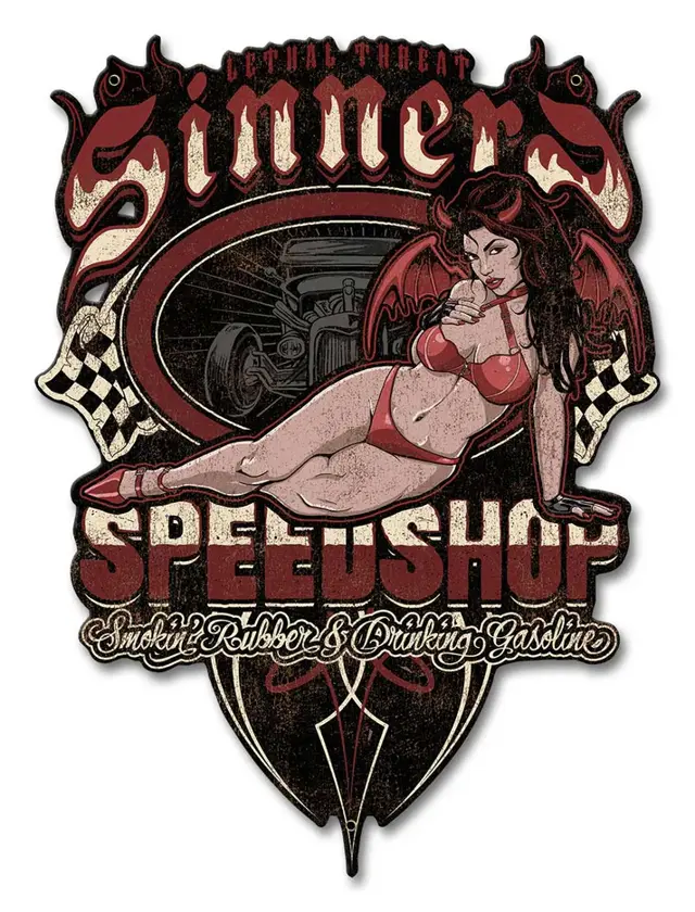 Sinners Speed Shop Plasma Cut Steel Sign 12'x16"