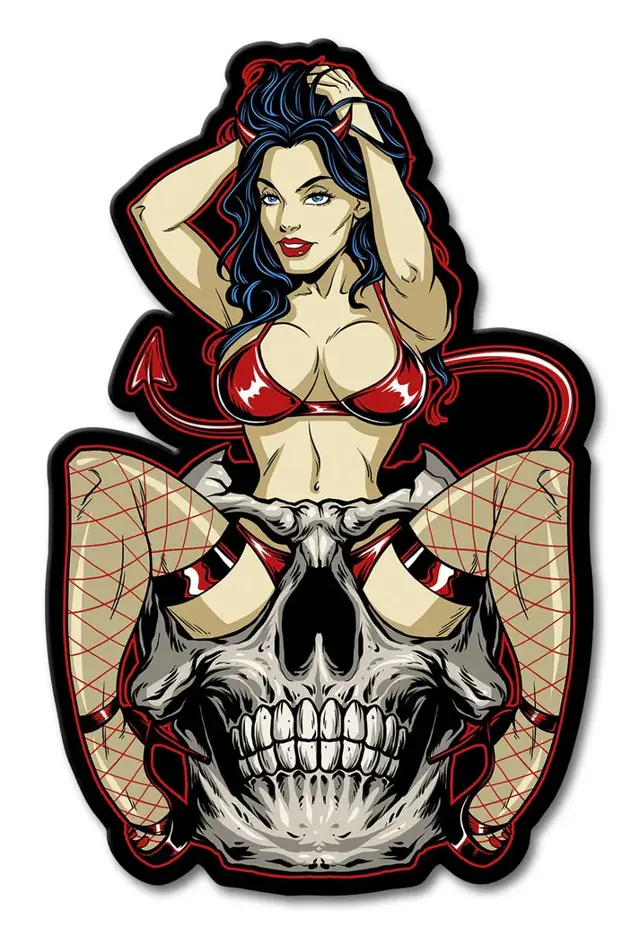 Devil Skull Girl Plasma Cut Steel Sign 12"x18"