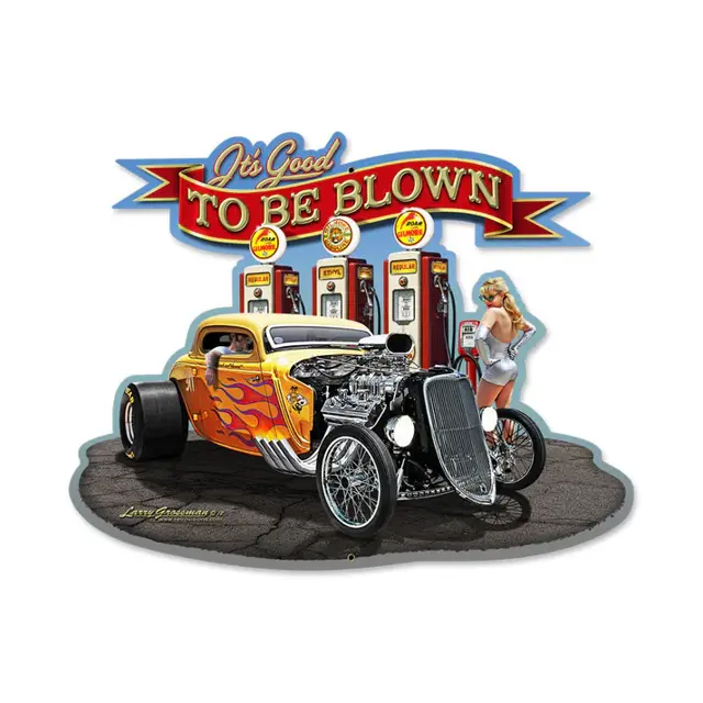 To Be Blown Hot Rod With Pump Girl Plasma Cut Steel Sign 18"x14"