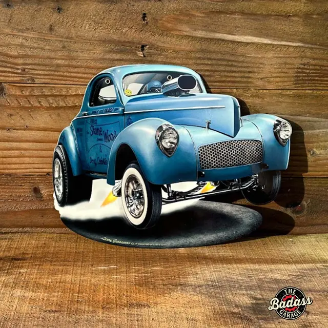 1941 S.W.C. Willys Gasser Cut-out Vintage Sign 14"x11"