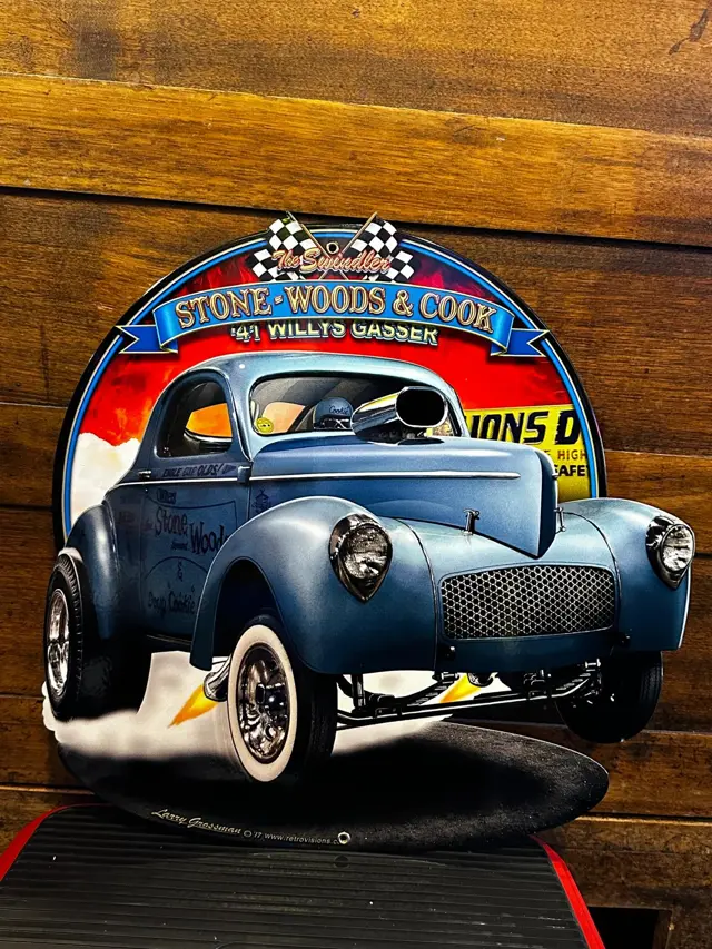 1941 S.W.C. Willys Gasser Stone - Woods Plasma Cut Steel Sign 15"x14"