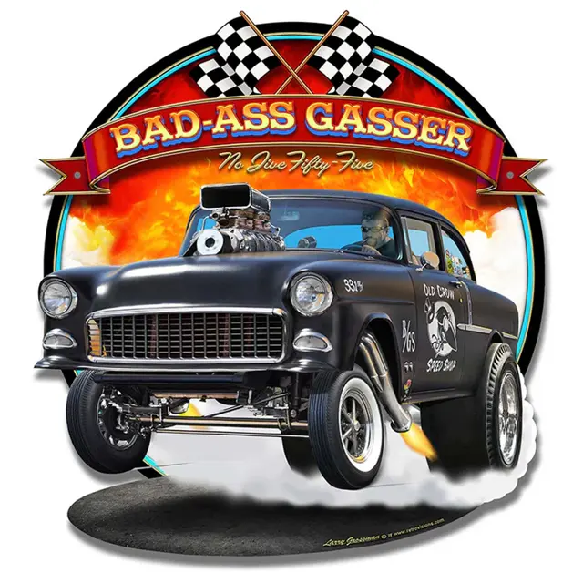 1955 Bad-Ass Gasser Plasma Cut Steel Sign 17"x18"