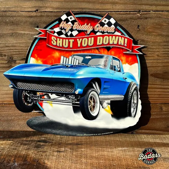1963 SHUT DOWN CUTOUT Vintage Sign 17"x15"