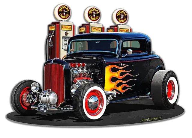 1932 Deuce Coupe Fill-up Plasma Cut Steel Sign 18"x13"
