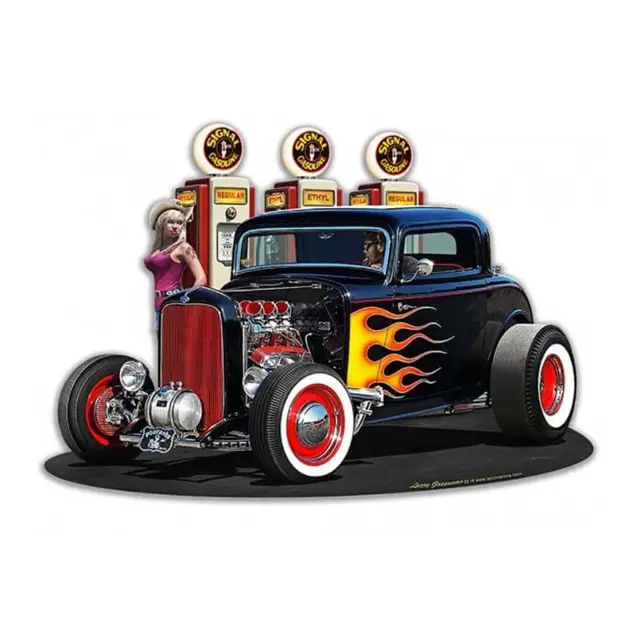 1932 Deuce Coupe Fillup Plasma Cut Steel Sign 28"x28"