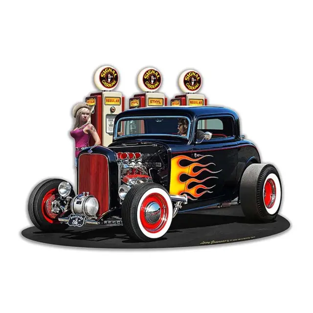 1932 Deuce Coupe Fillup Plasma Cut Steel Sign 18"x12"