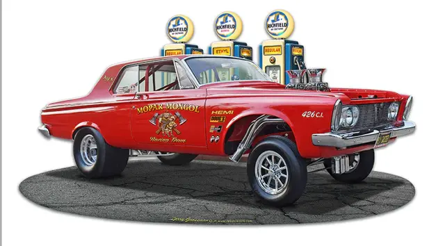 1963 Plymouth Gasser Fill-up Plasma Cut Steel Sign 18"x10"