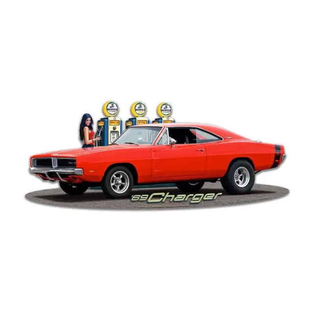 1969 Dodge Charger Fill-Up WG Plasma Cut Steel Sign 18"x8"