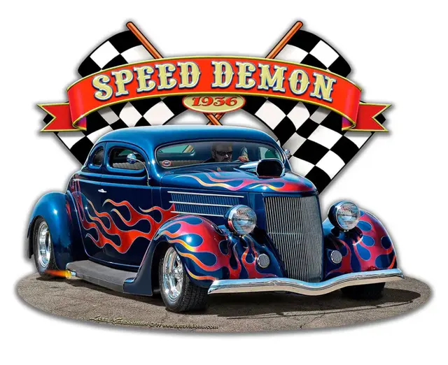 1936 Blown Coupe Speed Demon Plasma Cut Steel Sign 18"x14"