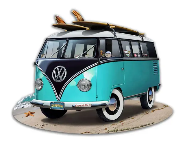 VW Bus Plasma Cut Steel Sign - Tqrquoise 18"x14"