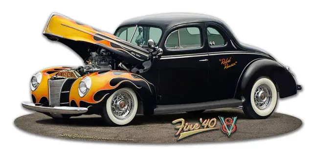 1940 Fine '40 V8 Coupe Plasma Cut Steel Sign 18"x8"