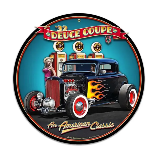 1932 Deuce Coupe Fill-up Plasma Cut Steel Sign 22"x22"