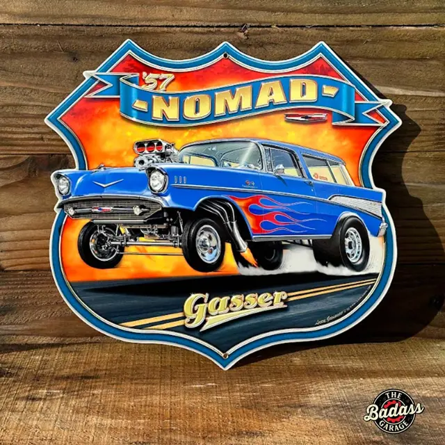 1957 Nomad Gasser Shield Vintage Sign 16"x15"
