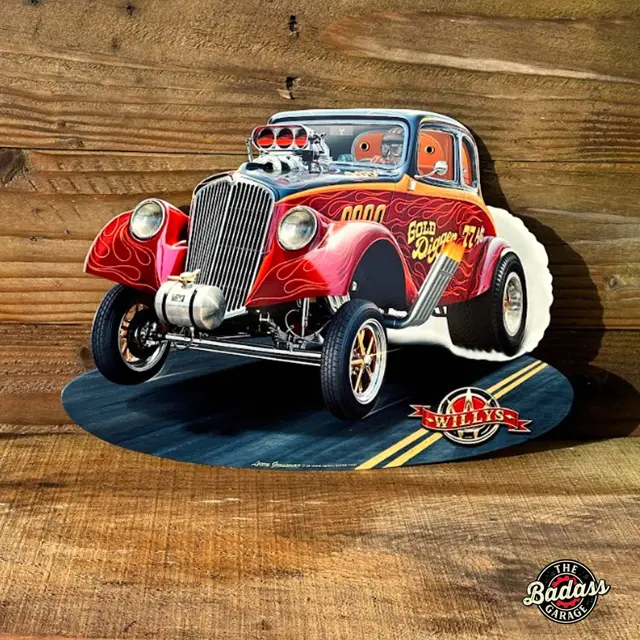 1933 Willys Gasser " Gold Digger " Vintage Sign 11.5"x16"